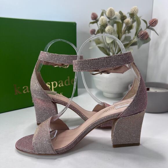 Kate Spade Susane Glitter Block Heel Sandals Pink Lurex S733001 Women's 6M NWB - Picture 7 of 12